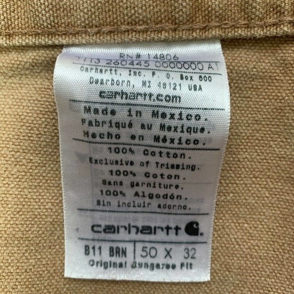 Carhartt Mens 50x32 Dungaree Fit Carpenter Pants Heavy Canvas Work Pants B11BRN - Picture 7 of 12